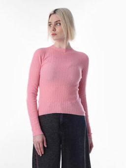 ONLY - Womens Solid Slim Fit Pink Sweater
