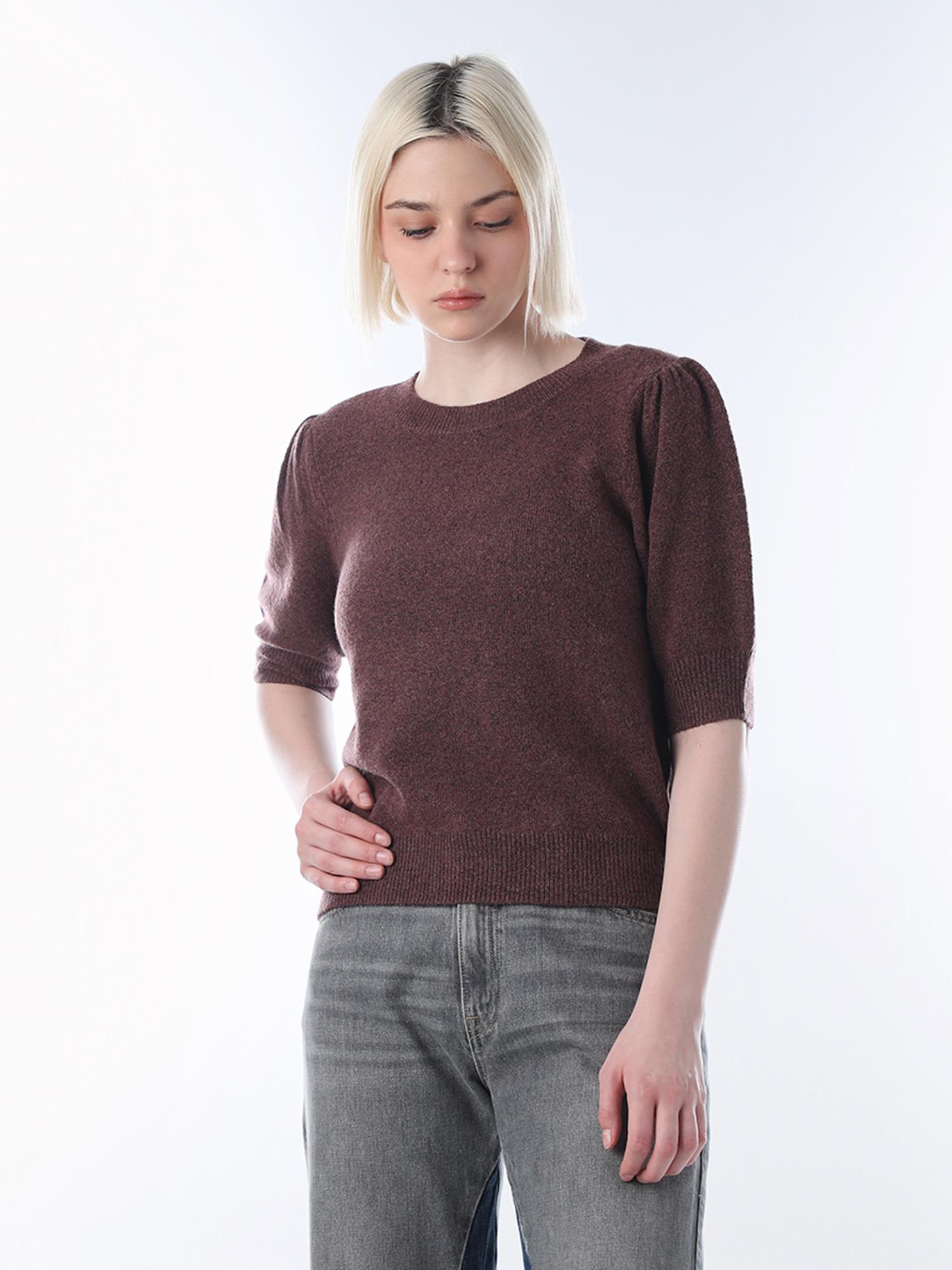only Womens Solid Regular Fit Brown Sweater-picture-19