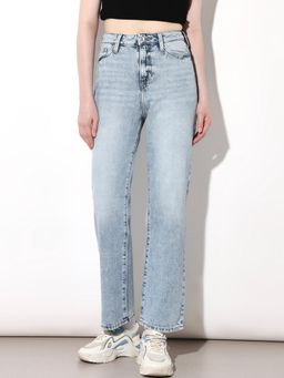 ONLY - Womens Solid High-Rise Blue Jeans