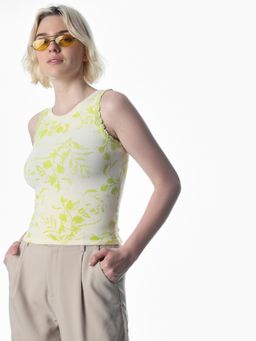 ONLY - Womens Floral Print Slim Fit Green Top