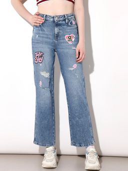 ONLY - Womens Solid Fit High-Rise Blue Jeans