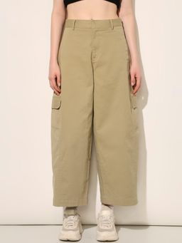 ONLY - Womens Solid Relaxed Fit High-Rise Olive Cargos