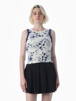 ONLY - Womens Floral Print Slim Fit Blue Top