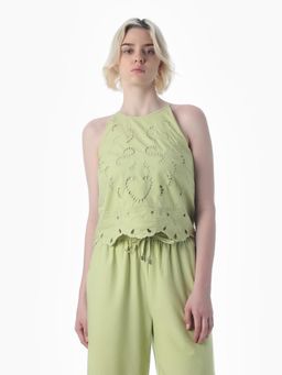 ONLY - Womens Self Design Regular Fit Green Top