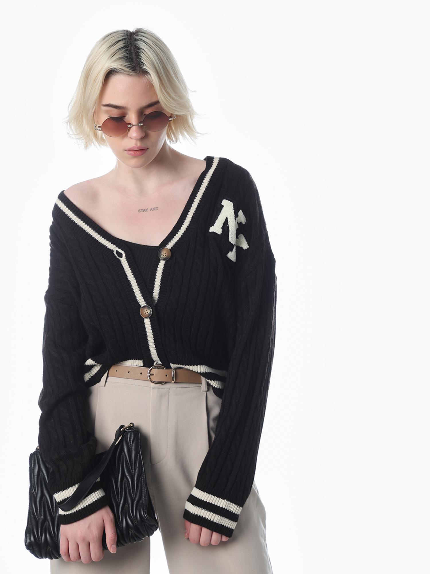 Womens Relaxed Fit Black Cardigan-image-11