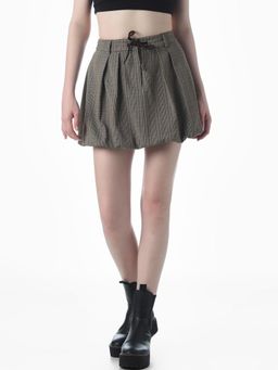 ONLY - Womens Checked Loose Fit High-Rise Grey Skirt
