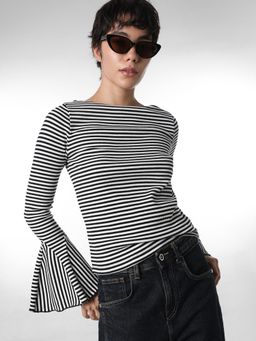 ONLY - Womens Striped Regular Fit Black Top