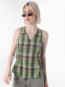 ONLY - Womens Checked Regular Fit Green Top