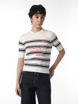 ONLY - Womens Striped Slim Fit White Top