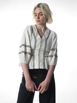 ONLY - Womens Self Design Regular Fit White Top