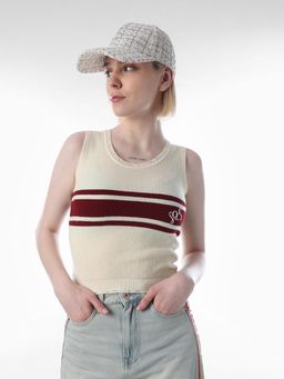 ONLY - Womens Striped Slim Fit Yellow Tank Top - Cream