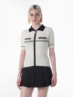 ONLY - Womens Self Design Slim Fit White Top