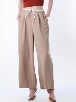 ONLY - Womens Solid Relaxed Fit High-Rise Brown Pants