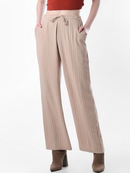 ONLY - Womens Striped Relaxed Fit High-Rise Light Brown Pants