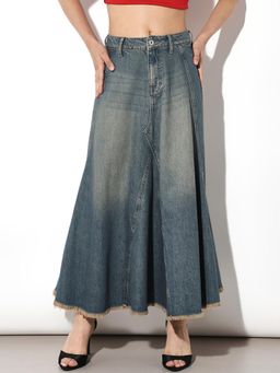 ONLY - Womens Solid Divided High-Rise Blue Skirt