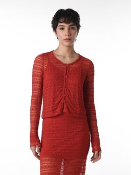 ONLY - Womens Self Design Regular Fit Red Top