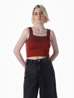 ONLY - Womens Colourblocked Slim Fit Red Tank Top