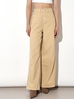 ONLY - Womens Solid High-Rise Beige Jeans
