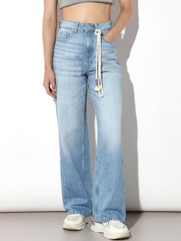 ONLY - Womens Solid High-Rise Light Blue Jeans