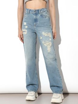 ONLY - Womens Solid High-Rise Blue Jeans