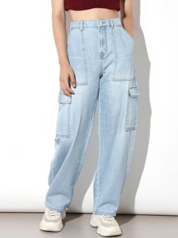 ONLY - Womens Solid High-Rise Blue Jeans