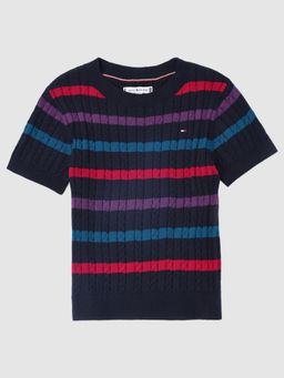 Tommy Hilfiger - Girls Regular Fit Cotton Crew Neck Sweater - Multi-Color