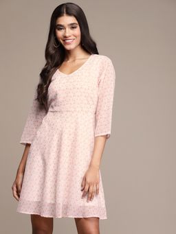 Ziyaa - Womens White Georgette Fit and Flare Dress