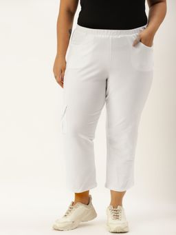 theRebelinme - Plus Size Womens White Solid Color Straight Fit Knitted Capri
