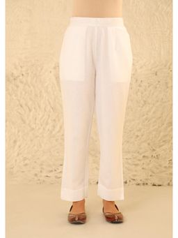 House of Chikankari - White Cotton Loom Women's Solid Pant