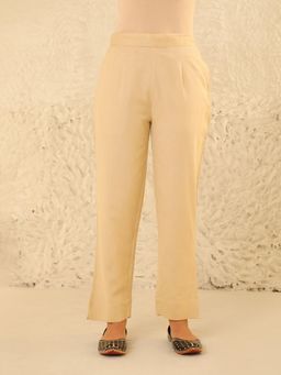 House of Chikankari - Beige Cotton Loom Women's Solid Pant