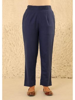 House of Chikankari - Navy Blue Cotton Loom Women's Solid Pant