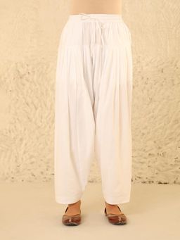 House of Chikankari - White Cotton Women's Solid Salwar