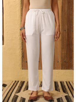 House of Chikankari - White Rayon Solid Women's Pant