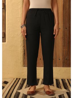House of Chikankari - Black Rayon Solid Women's Pant