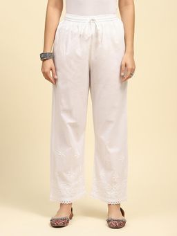 House of Chikankari - White Cotton Chikankari Solid Women's Pant