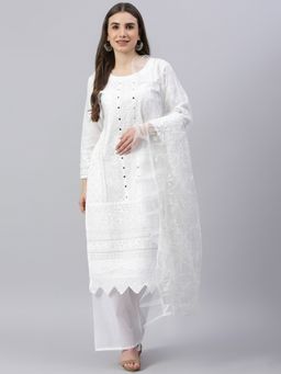 Readiprint - Cotton White Straight Style Unstitched Dress Material (Set of 3)