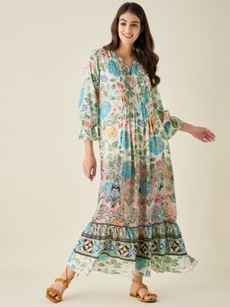 The Kaftan Company - White Floral Printed Loungedress