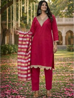 Gahan - Womens Embroidered Kurta With Pant And Dupatta - Pink