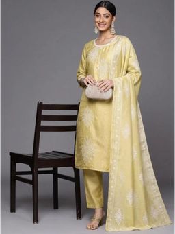 Gahan - Women Silk Kurta With Pant And Muslin Dupatta - Yellow