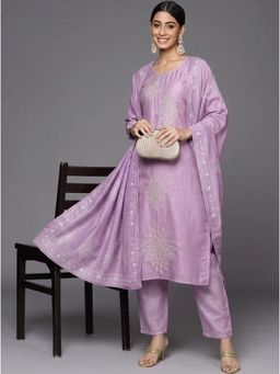 Gahan - Women Silk Kurta With Pant And Muslin Dupatta - Lavender
