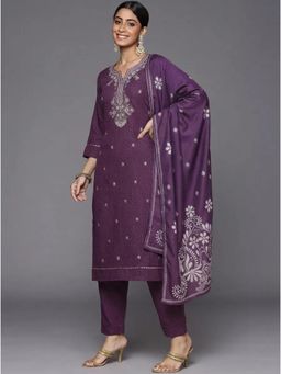 Gahan - Womens Embroidered Kurta With Pant And Dupatta - Purple