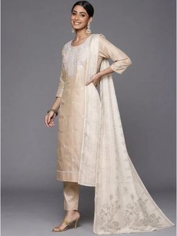 Gahan - Womens Embroidered Kurta With Pant And Dupatta - Beige