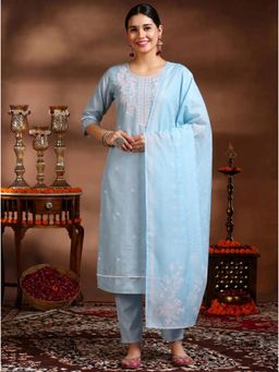Gahan - Womens Embroidered Kurta With Pant And Dupatta - Blue