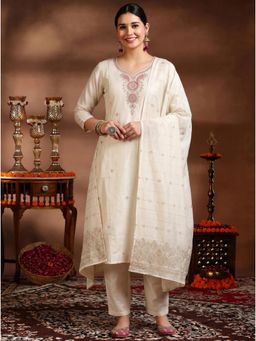 Gahan - Womens Roman Glass Work Embroidered Kurta And Pant With Dupatta - White
