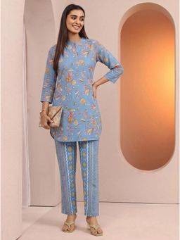 Gahan - Womens Cotton Floral Printed Co-Ord Set - Blue