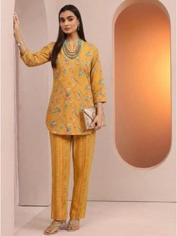 Gahan - Womens Cotton Floral Printed Co-Ord Set - Yellow