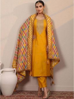 Gahan - Womens Small Butty Embroidered Kurta And Pant With Dupatta - Yellow