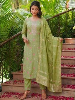 Gahan - Womens Sequence Work Embroidered Kurta And Pant With Dupatta - Green