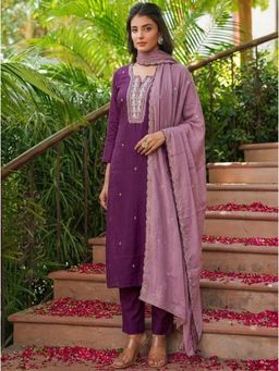 Gahan - Womens Embroidered Kurta With Pant And Dupatta - Purple