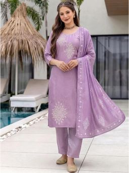 Gahan - Women Silk Kurta With Pant And Muslin Dupatta - Lavender